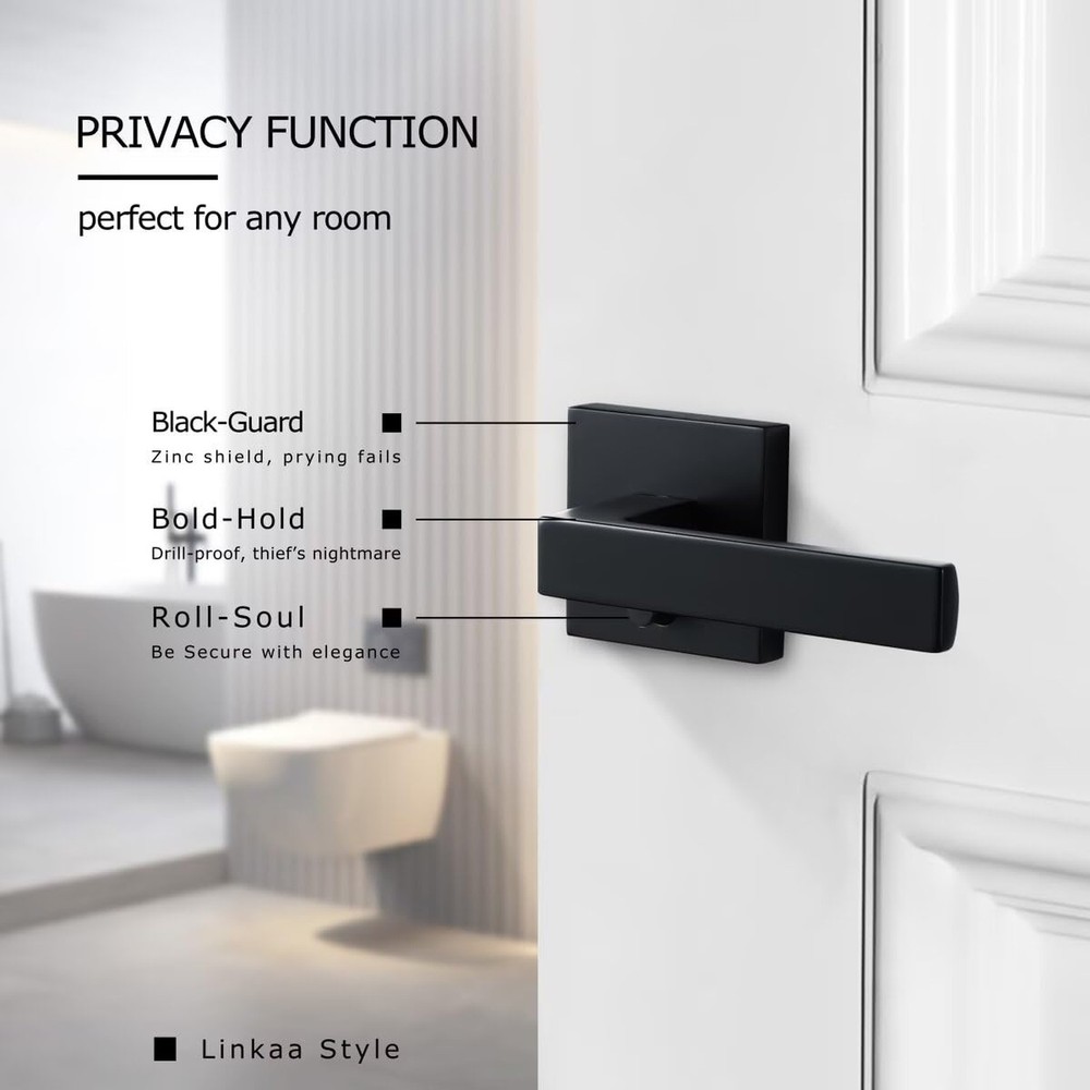 Linkaa Black Door Handles Interior （3 Pack，Push Button Lock，
