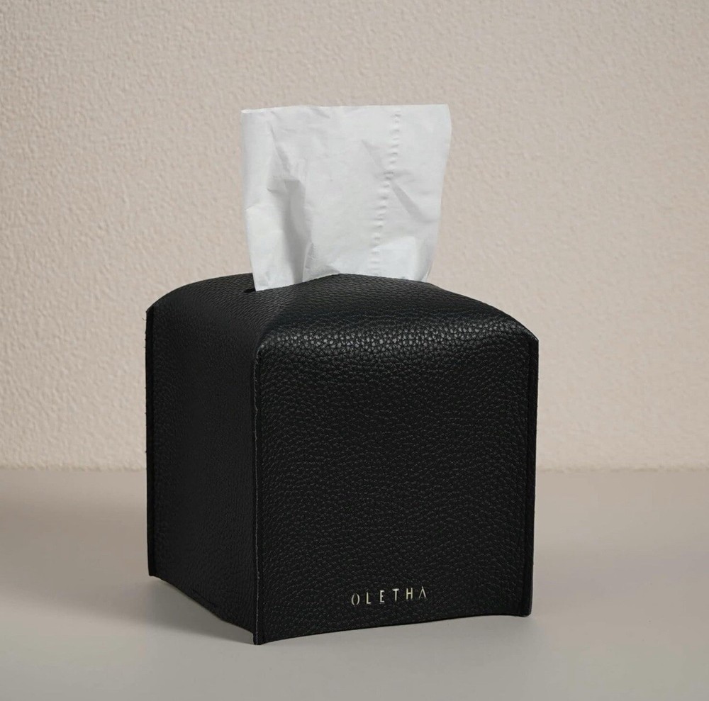 Oletha Square Tissue Box Cover, Tissues Cube Box Holder, Black.