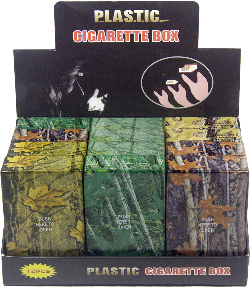 5 Pack King Size Push-to-Open Plastic Cigarette Case Camouflage Design