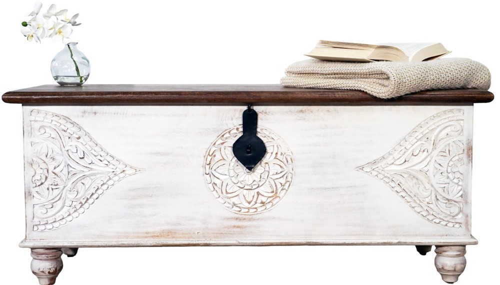 Hand-crafted large solid wood storage chest/ bench trunk/coffee table/ottoman
