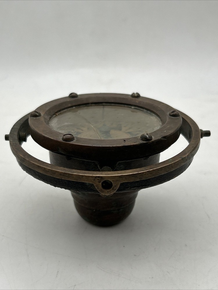 Antique Marine Gimbal Mounted Compass Ship Bronze Compass