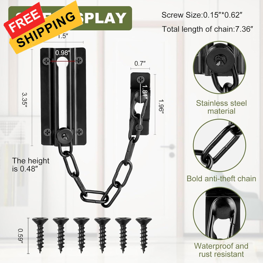 2 Pack Door Chain Lock Black, Security for Inside Door, Premium...