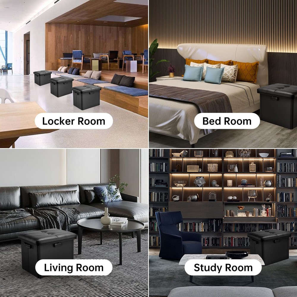 Storage Ottoman with Lock,Fireproof Folding Ottoman Foot Rest Stool Storage C...