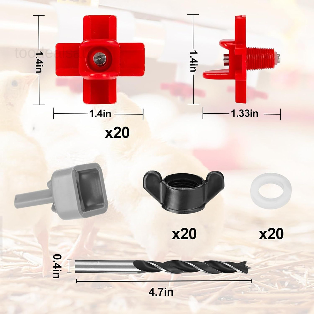 20 Pack Horizontal Chicken Nipples Waterer - Automatic Water red