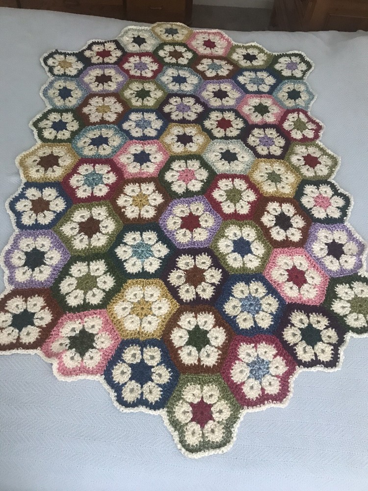 African Flower Afghan Throw Runner