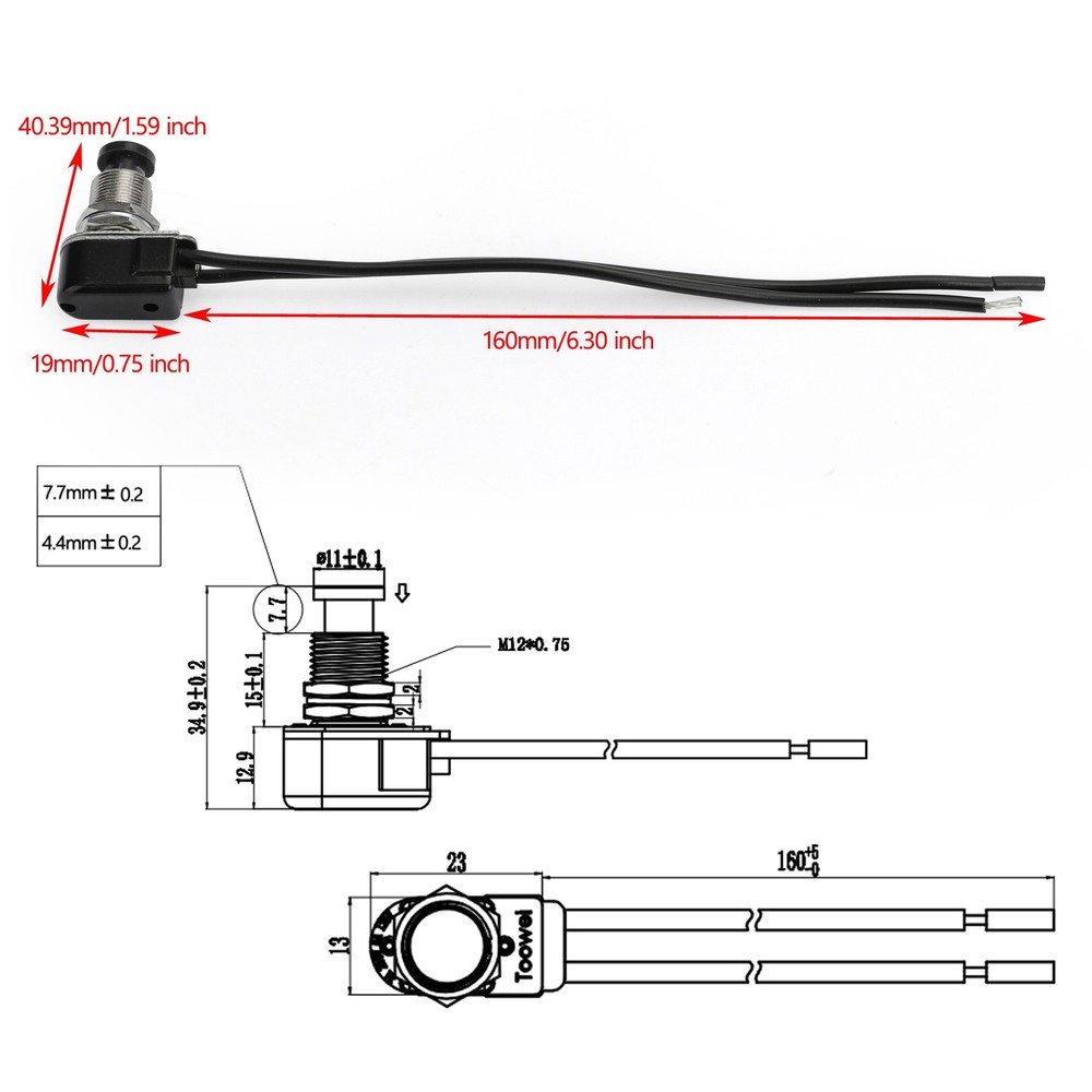 🔥5PCS Normally Open Momentary Self-resetting Push Button Reset Switch w/Wire