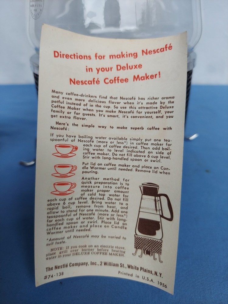 Vintage Nescafe Deluxe Coffe Maker Pyrex Carafe Bakelite Lid And Handle