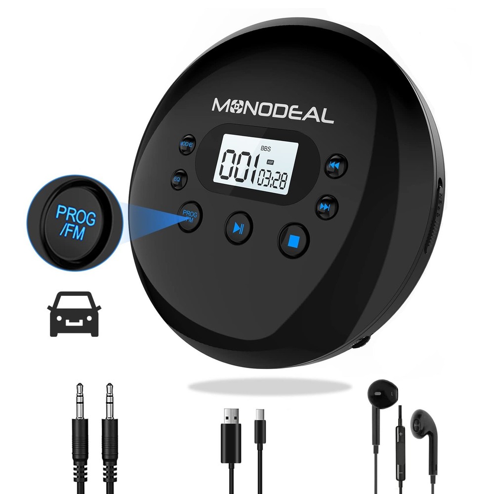 MONODEAL CD Player Portable, Portable CD Player with FM Transmitter, Recharge...