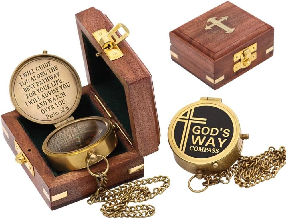 God’s Way Compass Psalm 328 Solid Brass Directional Engraved Compass Baptism ...
