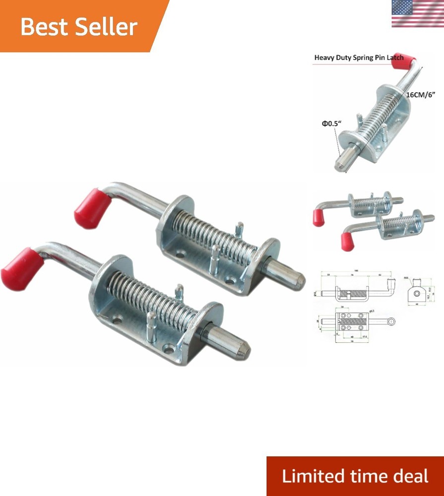 Durable 2 Pcs Spring Loaded Latch Pin Set, 1/2" Barrel Bolt for Doors & Trailers