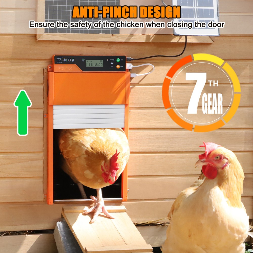 Auto Chicken Coop Door Solar Powered LCD Timer Light Remote Control Poultry Gate