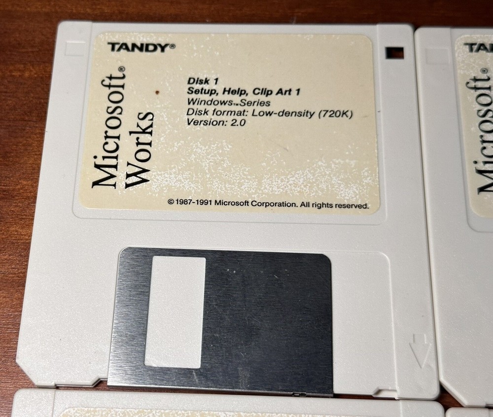 Vintage Microsoft Works 1987-1991 For Tandy 6 Disk 3.5” Floppy Software