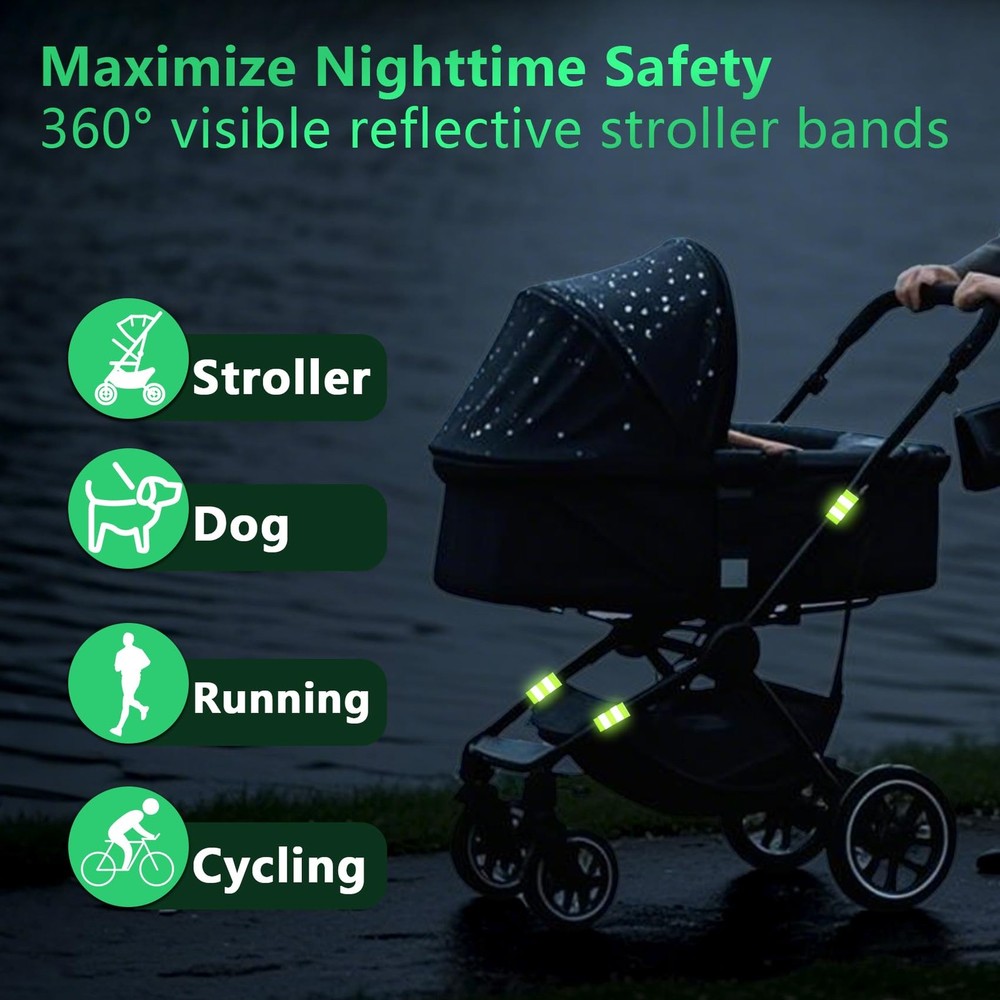 6-Pack Reflective Bands for Strollers, High Visibility Reflector Green