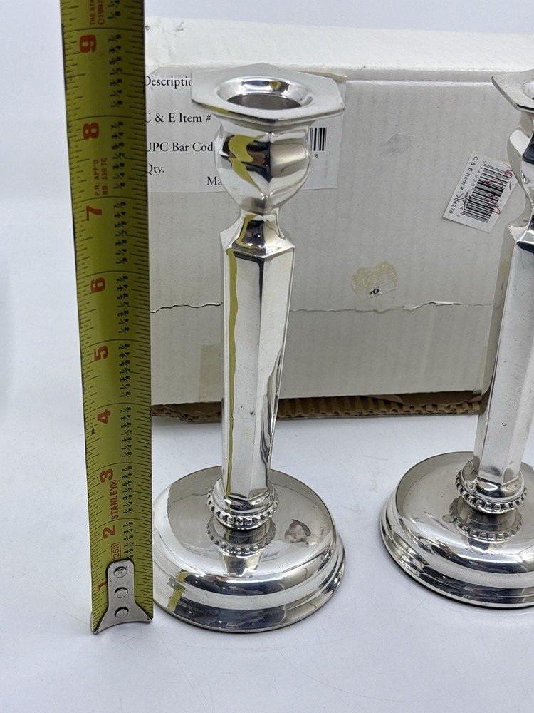 Crabtree & Evelyn Silverpated Pillar Candle Holder Pair