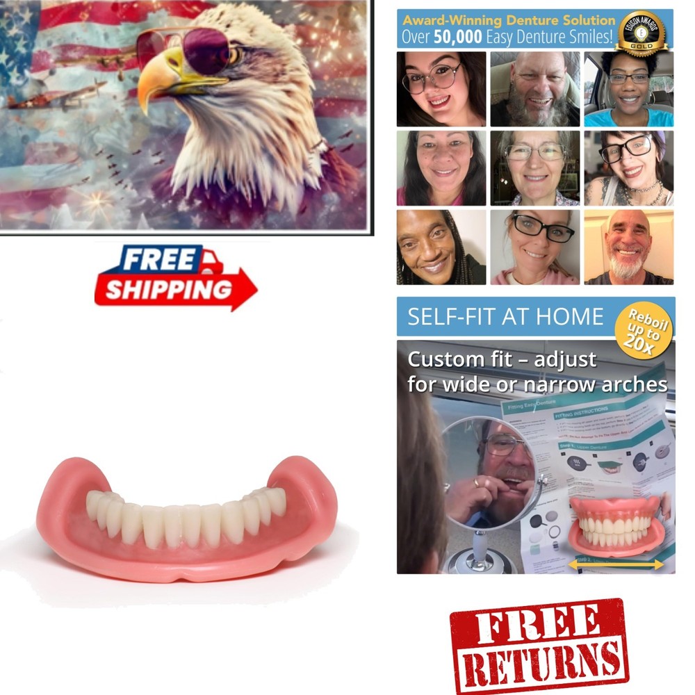 Comfort Adjustable Denture, Medium/Large, for Easy Home Fitting & Natural Look