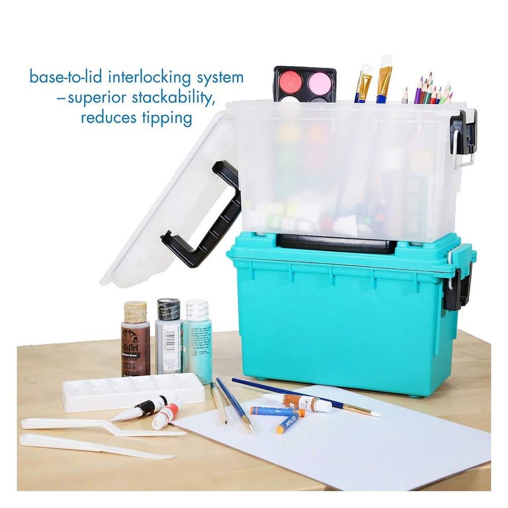 11.5 Inch Stackable Storage Container Teal Water Resistant for Crafts