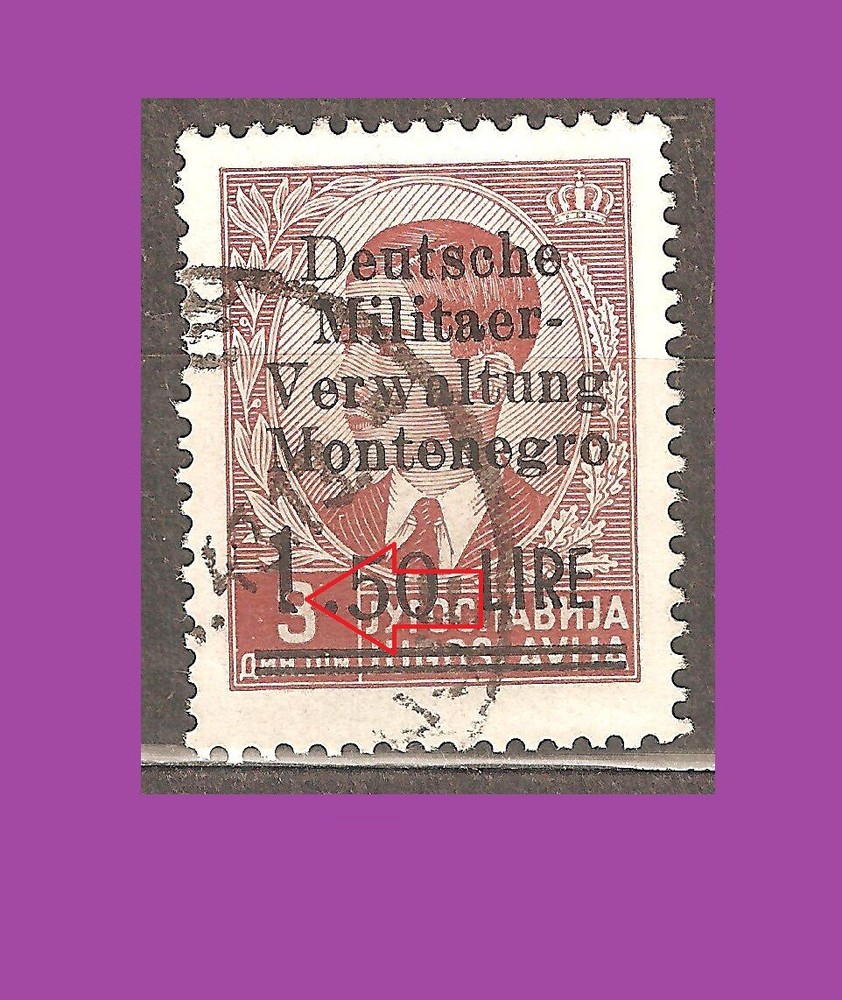 Montenegro (Germany occupation) - 1943. Error - broken 1, used /52b/