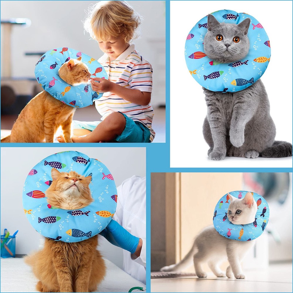 Cat Cone Collar Soft Cute Adjustable Donut Recovery M, Blue