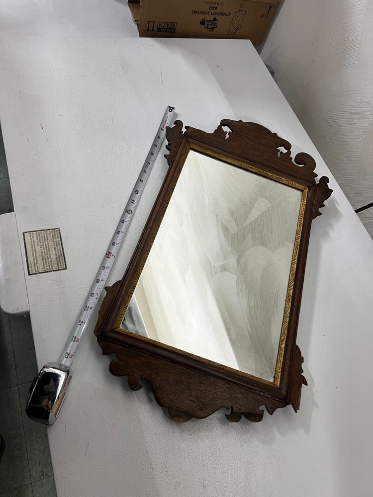 Chippendale Style Walnut Frame Beveled Wall Mirror
