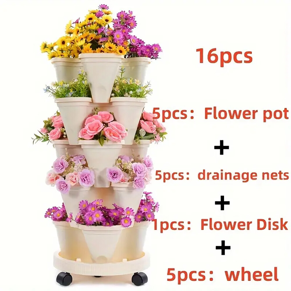 5-Tier Stackable Planters Vertical Planter Garden Flower Pot Planting Container
