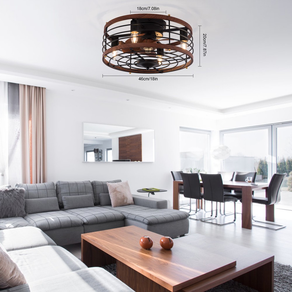 Farmhouse Industrial Caged Bladeless Ceiling Fan Light Lamp with Remote Control