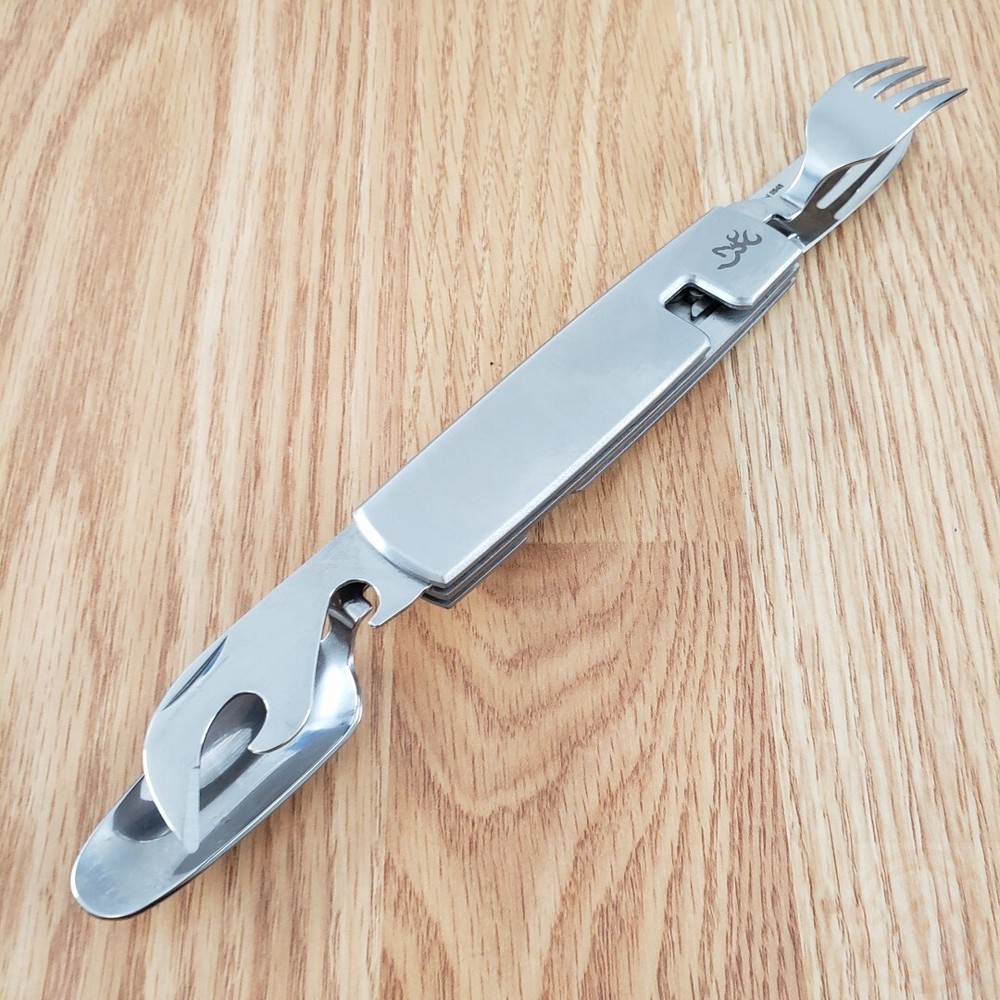 Browning Camping Knife Stainless Handle Blade Fork Spoon Bottle/Can Openers