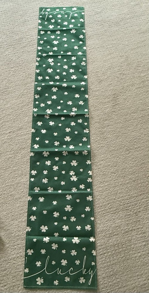 Lucky Shamrock St. Patrick's Day Table Runner, Table Runner, 13" x 70” Green