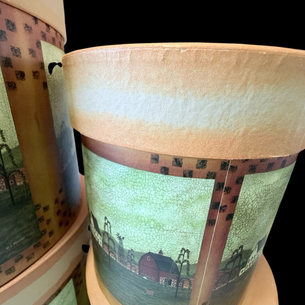 M.J. McNosky Stackable Primitive Folk Art Farmhouse Storage Boxes Decor 4pc