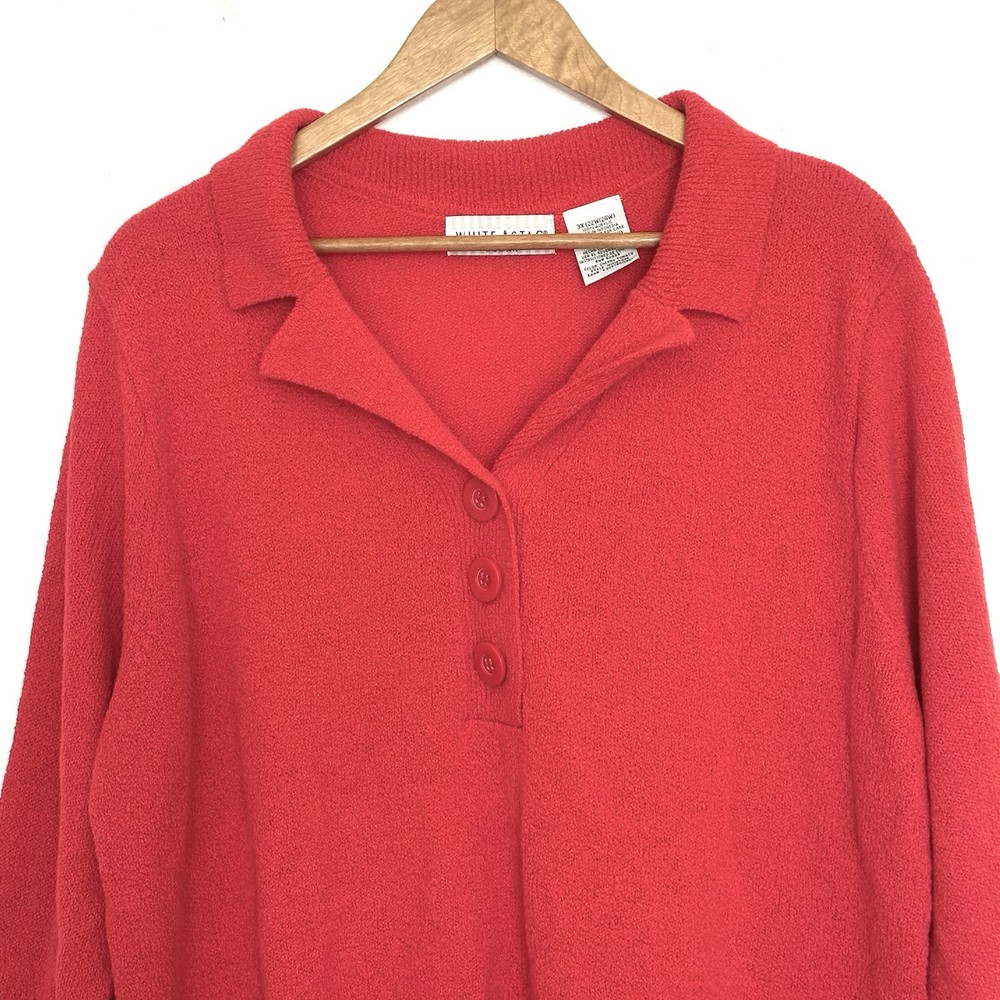 White Stag Plus Sweater Women’s 3X Red Acrylic Lightweight Collared Solid Top