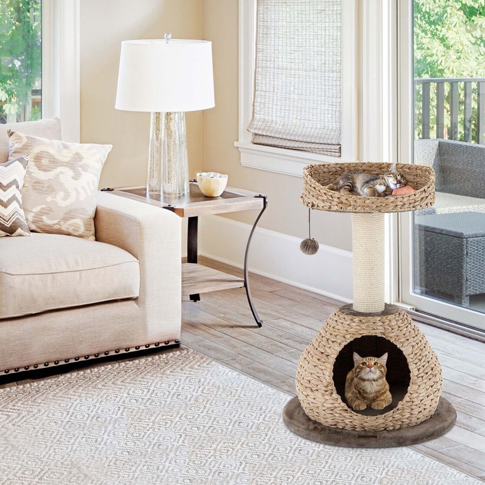 28" Hand-Made Cat Tree Tower Natural Bowl Shaped w/Perch