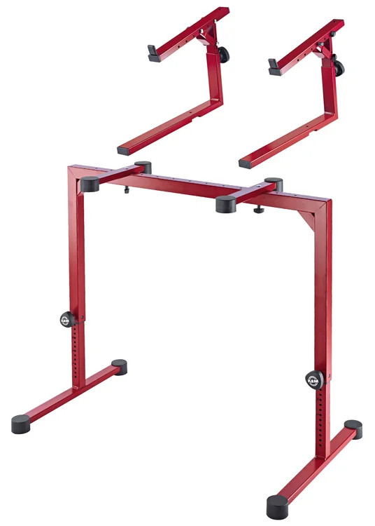 K&M 18810 Omega Table-Style Keyboard Stand, 2 TIer Bundle- Ruby Red