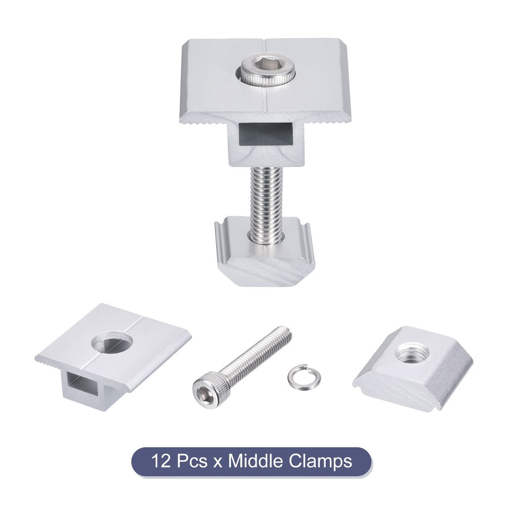 12 Pcs Solar Panel Middle Clamps 30mm Aluminium Solar Panel Mount Mid Clip