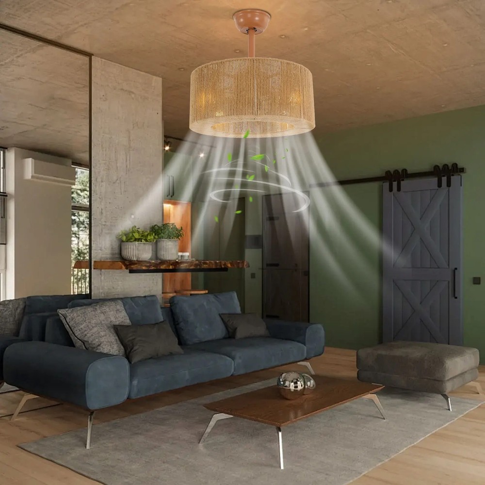 Caged HEMP Modern Ceiling Fan with LED Light & Remote Control Quite