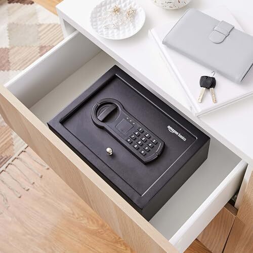 Amazon Basics Small Slim Desk Drawer Security Safe with Programmable Electronic