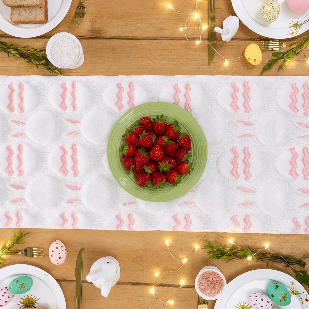 Easter Bunny Egg Table Runner - 13x72 Inch Spring 3D Rabbit Egg Jacquard Tabl...