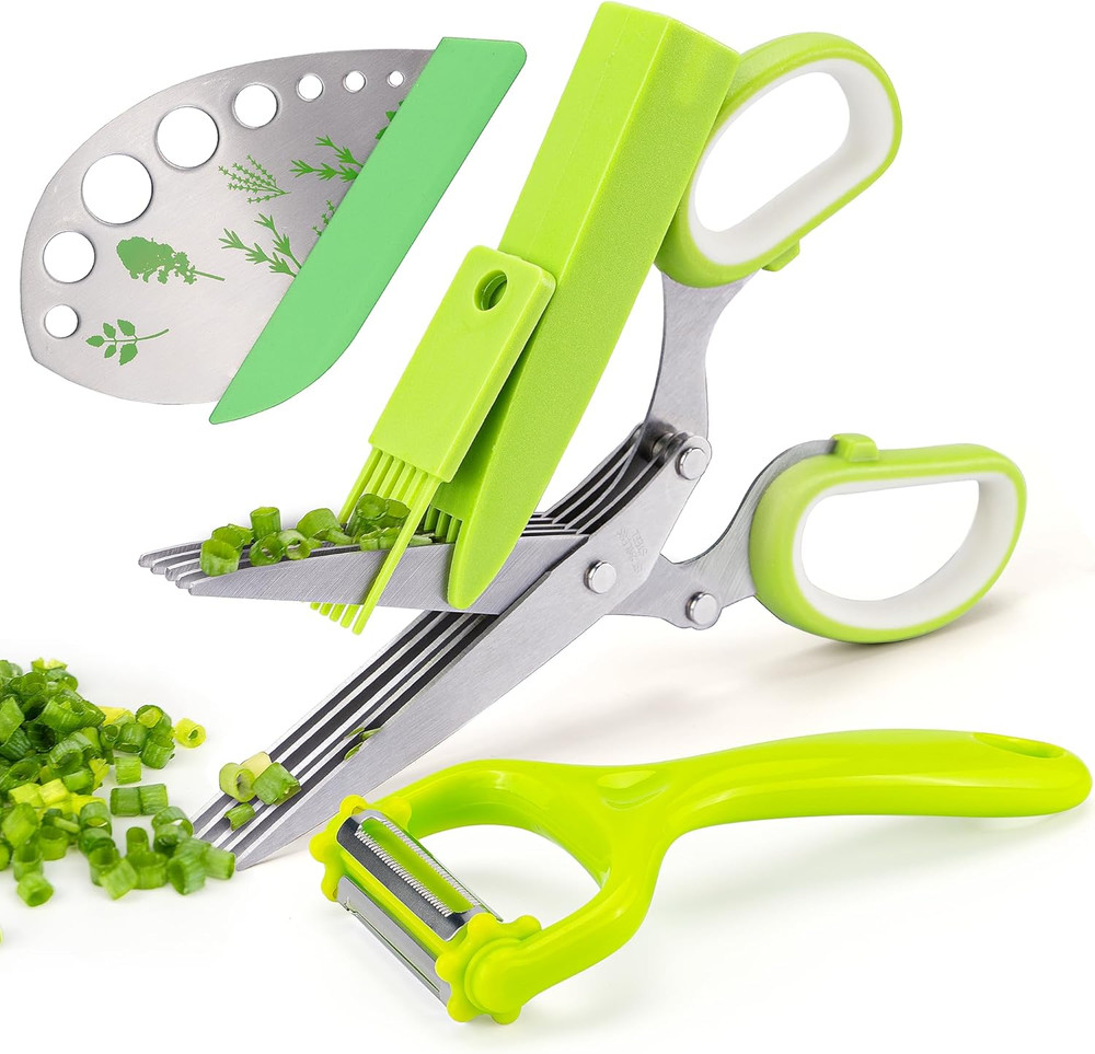 5 Blade Herb Scissors Set w/ Stripper & Peeler Kitchen Tool Kit