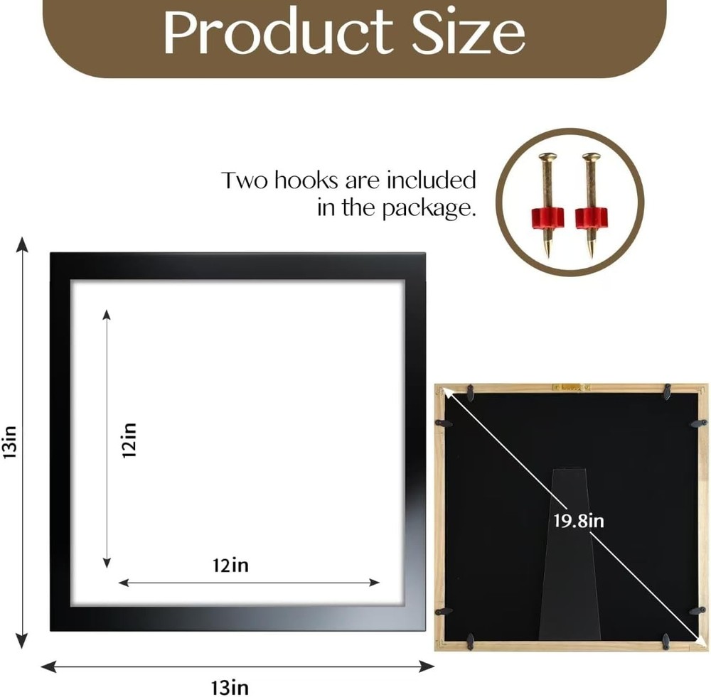 T-Shirt Display Frame for Front Graphics up to 12" x 12", Solid Wood Shadow B...