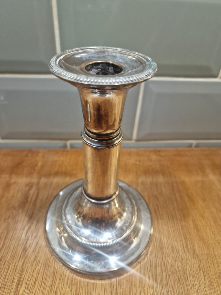 Pair Antique Silver Plated Neoclassical Candlesticks