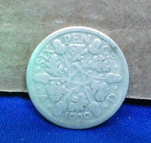 1929 British 6 Pence Silver Coin