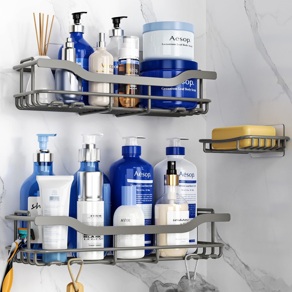 3-Pack Shower Caddy with Soap Holder Adhesive Rustproof No-drill Strudy Loading