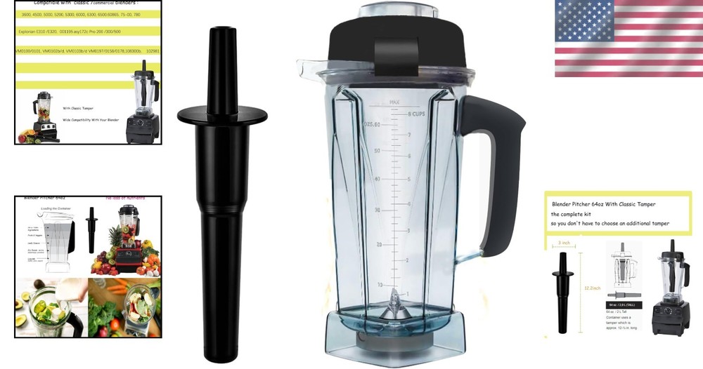 Upgraded 64oz Blender Container with Tamper - Durable, Safe & Versatile!