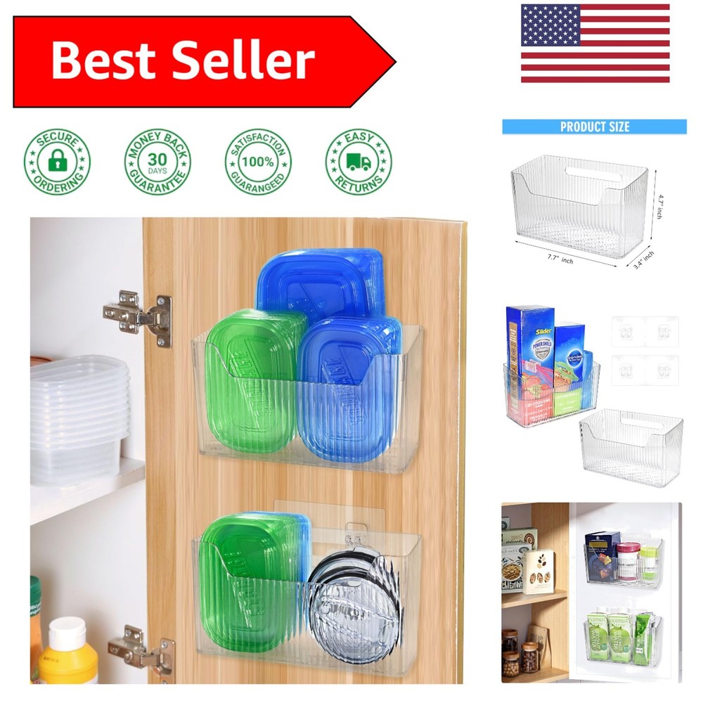 Durable 2 Pack Plastic Cabinet Lid Organizer with Easy Adhesive Installation