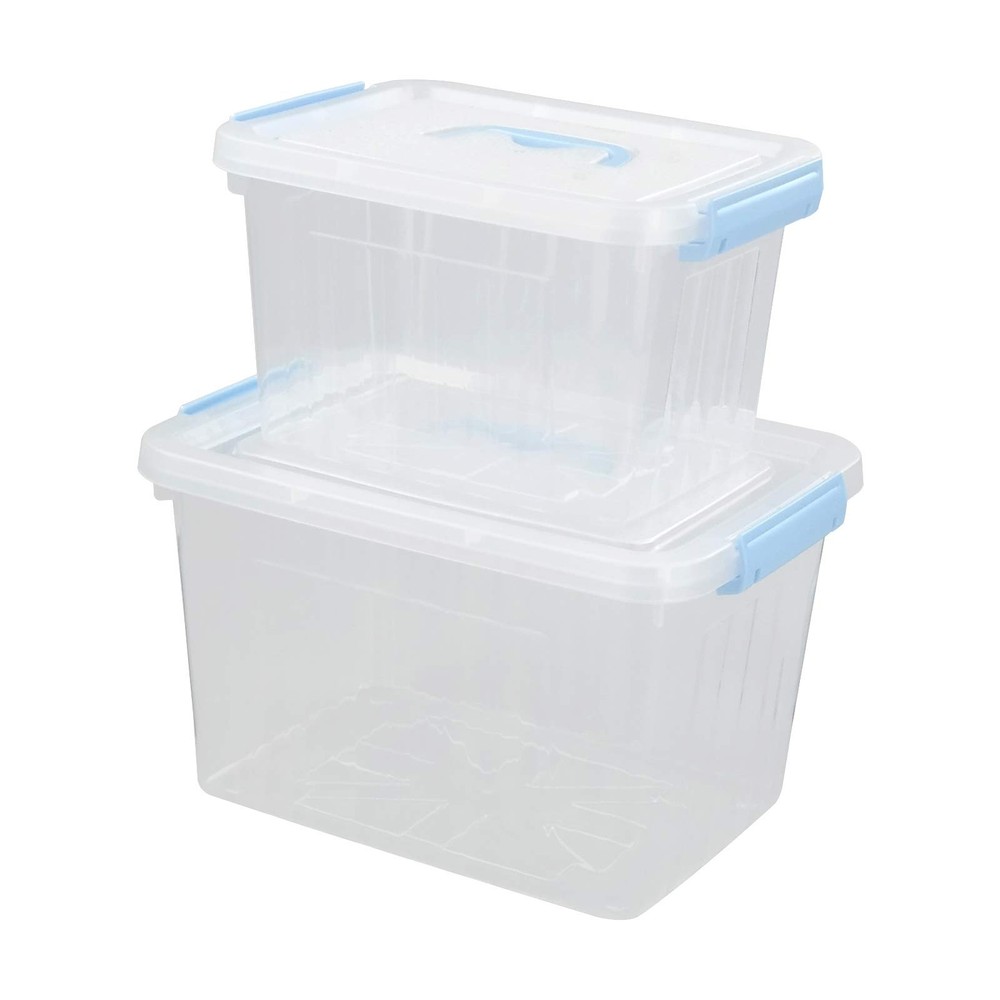 2-Pack 12-Quart & 6-Quart Lidded Storage Bin Plastic Latching Container