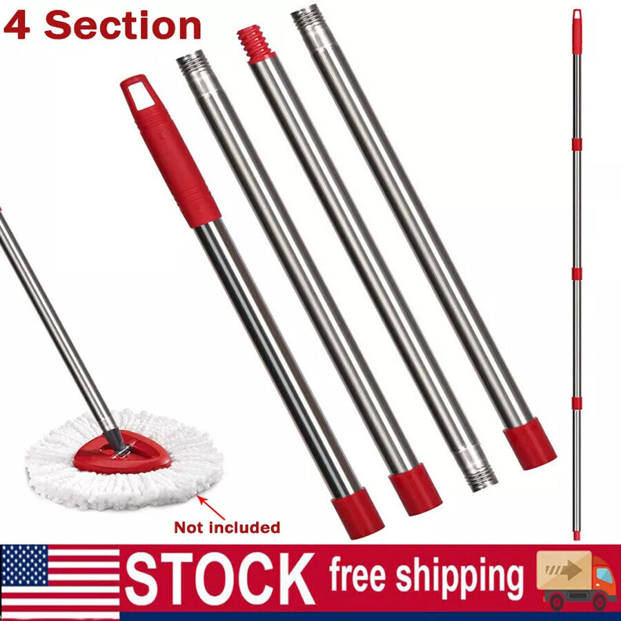 4-Section Spin Stainless Mop Steel Pole Handle For O-Cedar Easywring RinseClean