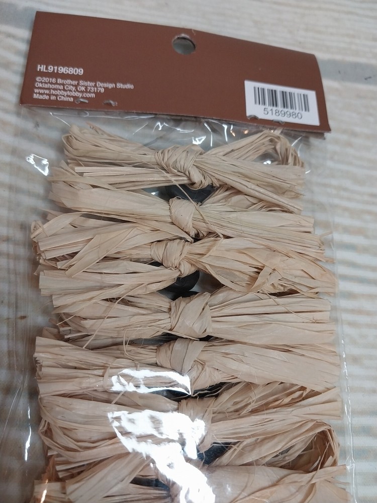 New! 12 Natural Raffia Bows Black Button Rustic Country Crafts Decor Fall Easter