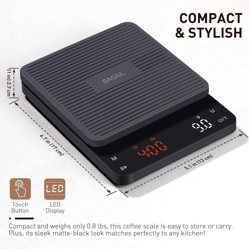 Professional Pour Over Coffee Scale – Auto Timing, Tare Function & Large Display