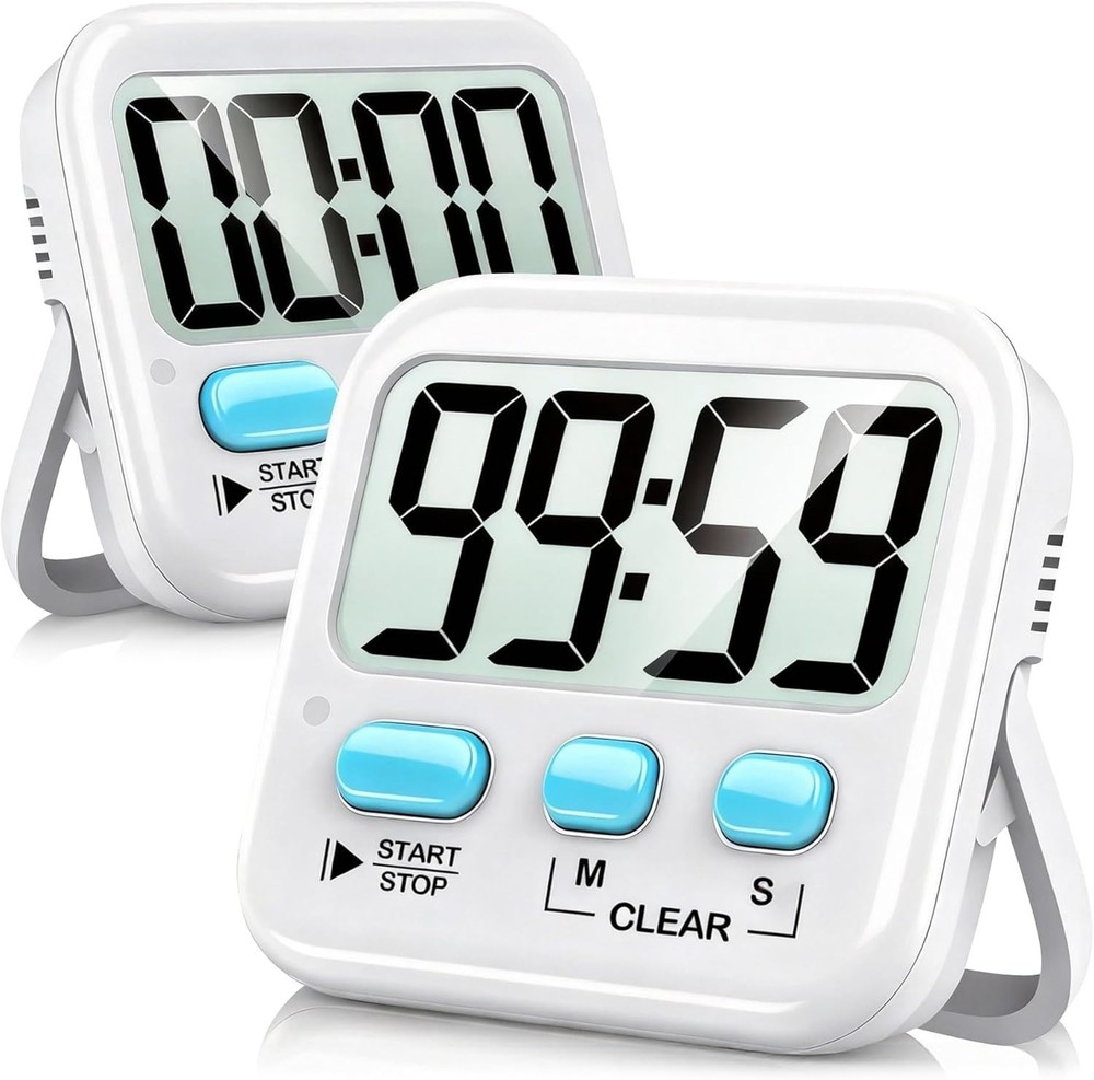 Versatile 2 Pack Kitchen & Classroom Timers - Large Display, Loud/Silent Mode
