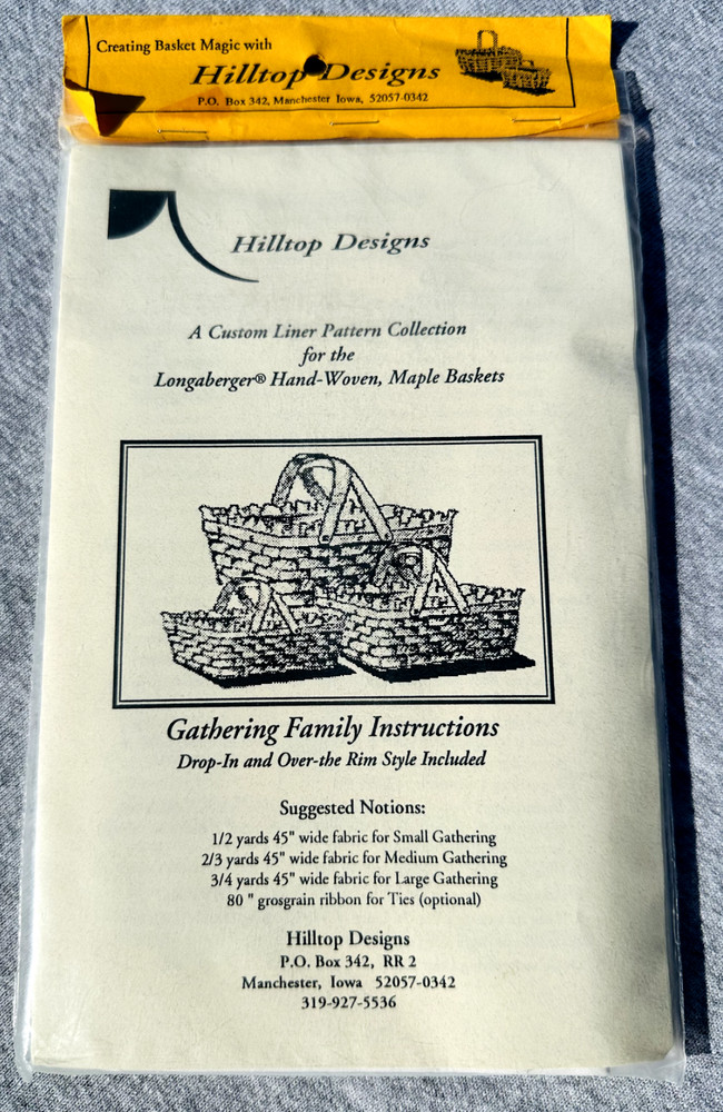 Longaberger Liner Pattern By Hilltop Designs For Many Different Baskets