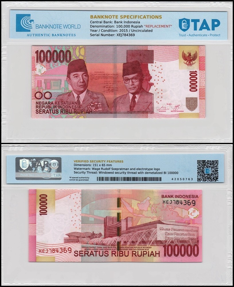 Indonesia 100000 Rupiah, 2015, P-153Ab.2, UNC Replacement Authenticated