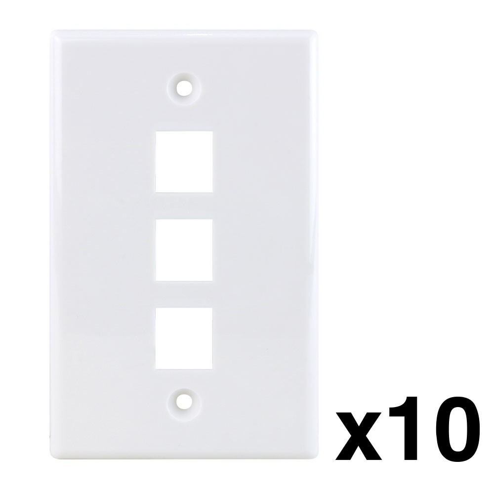 Construct Pro Single Gang 3-Port Keystone Wall Plate (10 Pack, White)